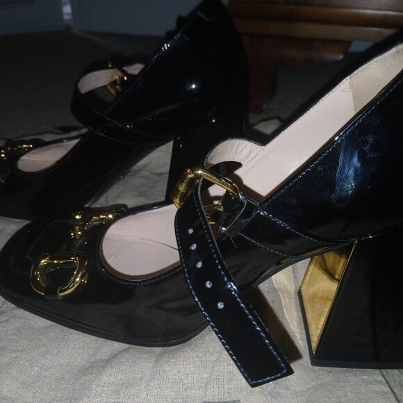 Gucci Women's High Block Heel Mary Jane Pumps size 38.1/2 - Picture 4 of 11